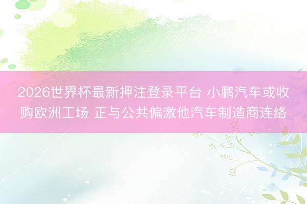 2026世界杯最新押注登录平台 小鹏汽车或收购欧洲工场 正与公共偏激他汽车制造商连络