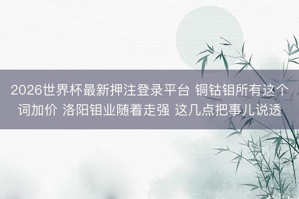 2026世界杯最新押注登录平台 铜钴钼所有这个词加价 洛阳钼业随着走强 这几点把事儿说透