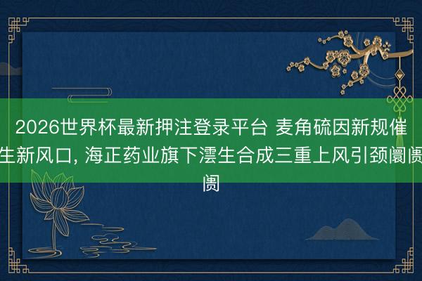 2026世界杯最新押注登录平台 麦角硫因新规催生新风口， 海正药业旗下澐生合成三重上风引颈阛阓