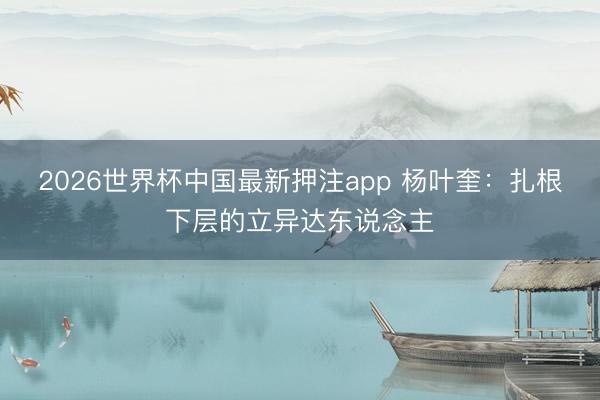 2026世界杯中国最新押注app 杨叶奎：扎根下层的立异达东说念主