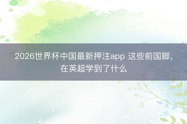 2026世界杯中国最新押注app 这些前国脚,在英超学到了什么