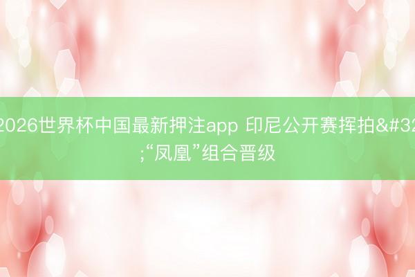 2026世界杯中国最新押注app 印尼公开赛挥拍 “凤凰”组合晋级