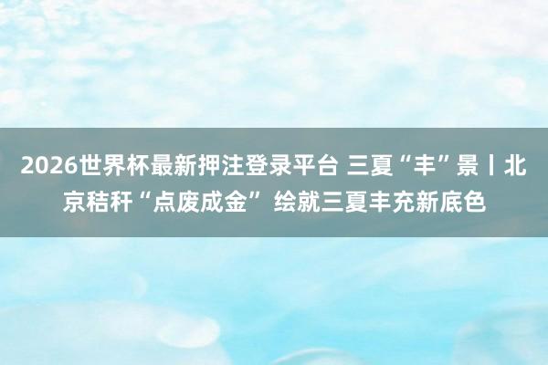 2026世界杯最新押注登录平台 三夏“丰”景丨北京秸秆“点废成金” 绘就三夏丰充新底色